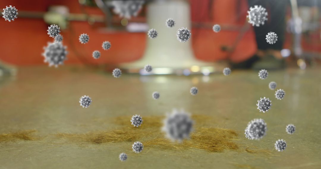 Microscopic Virus Particles Floating Above Contaminated Surface
