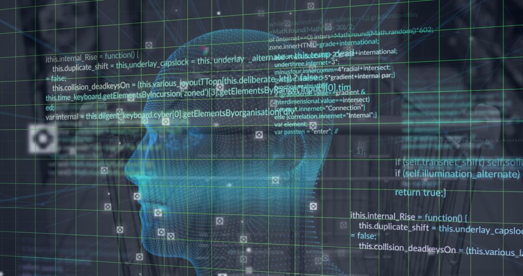 Digital Face with Code Overlay Depicting Artificial Intelligence