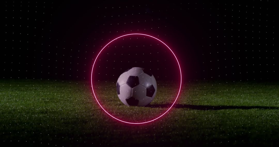 Soccer Ball on Green Field with Digital Neon Glow - Free Images, Stock Photos and Pictures on Pikwizard.com