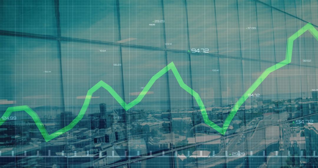 Rising Graph Over Digital Urban Skyline Displaying Growth