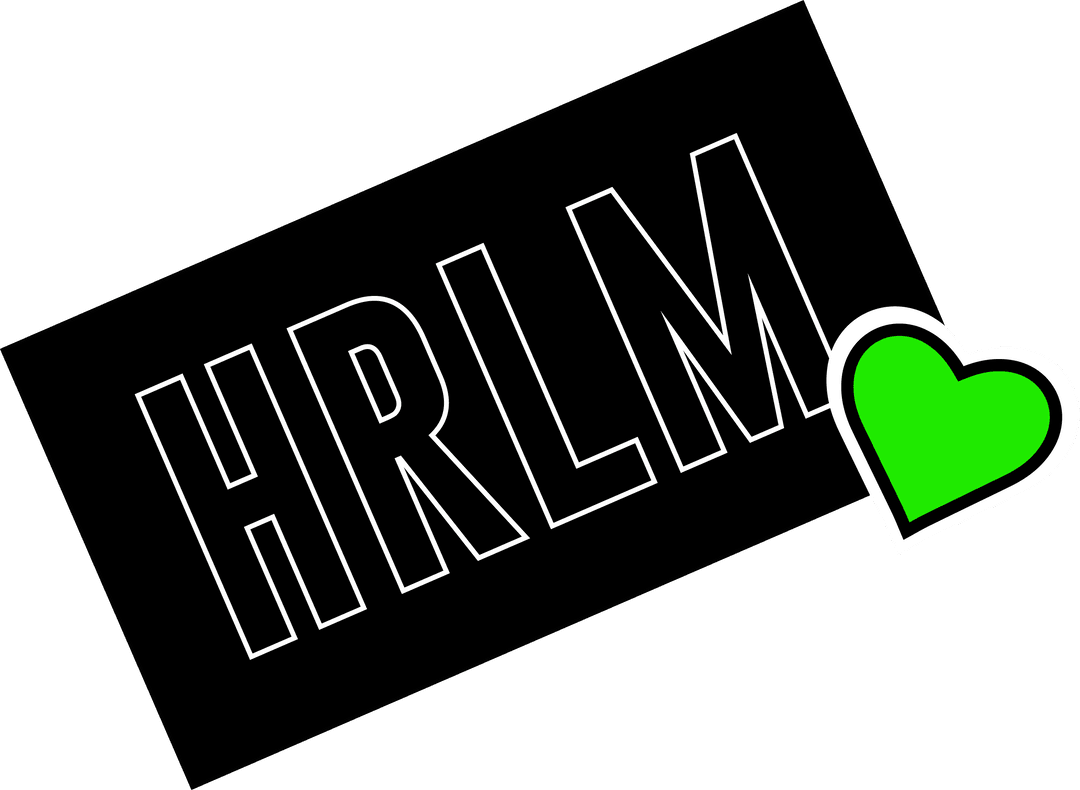 Minimalist Flat Logo Design with Green Heart and HRLM on Transparent Background