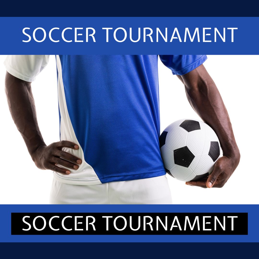 Soccer Tournament Poster with African American Male Player Holding Ball - Download Free Stock Templates Pikwizard.com