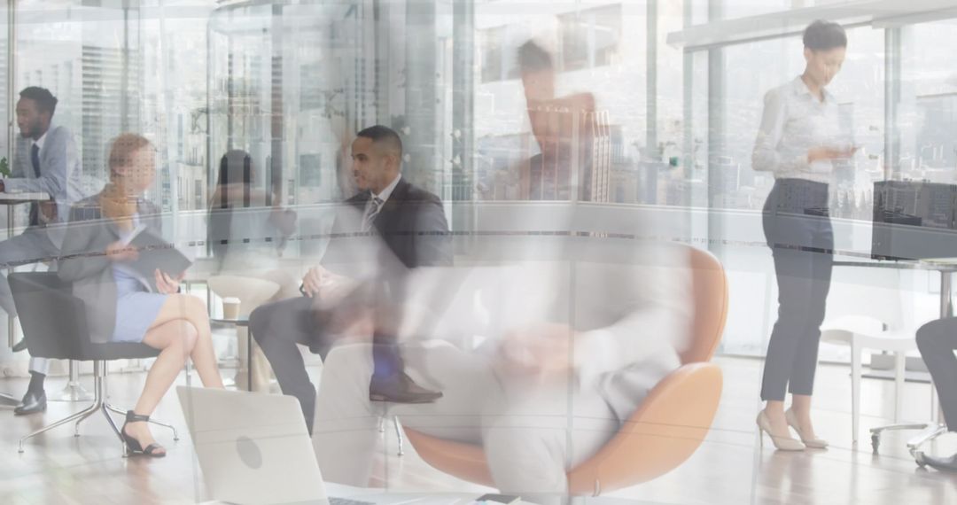 Busy Office with Professionals and Blurred Motion