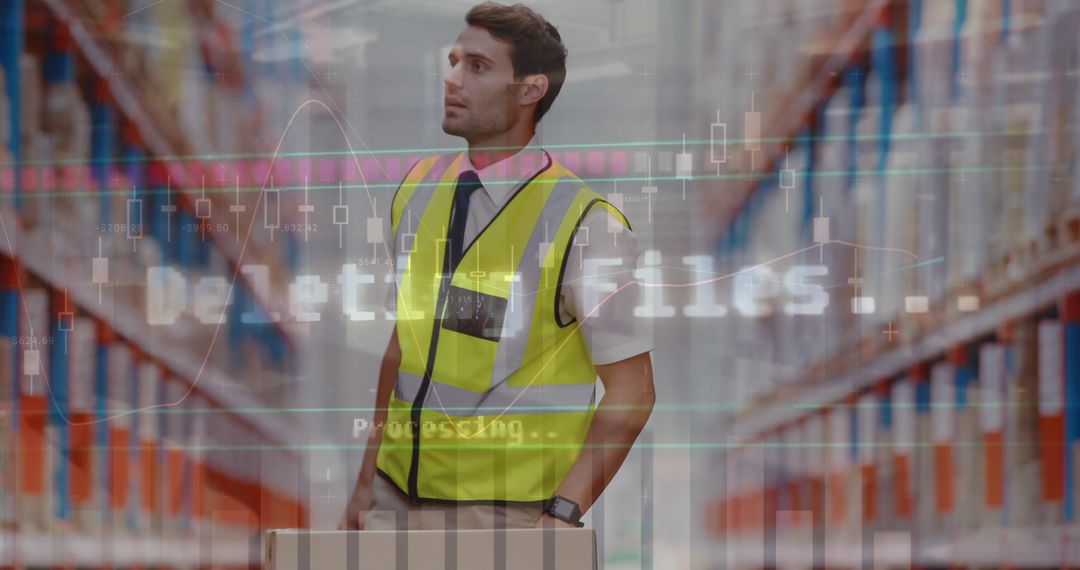 Warehouse Supervisor Managing Logistics with Digital Interface