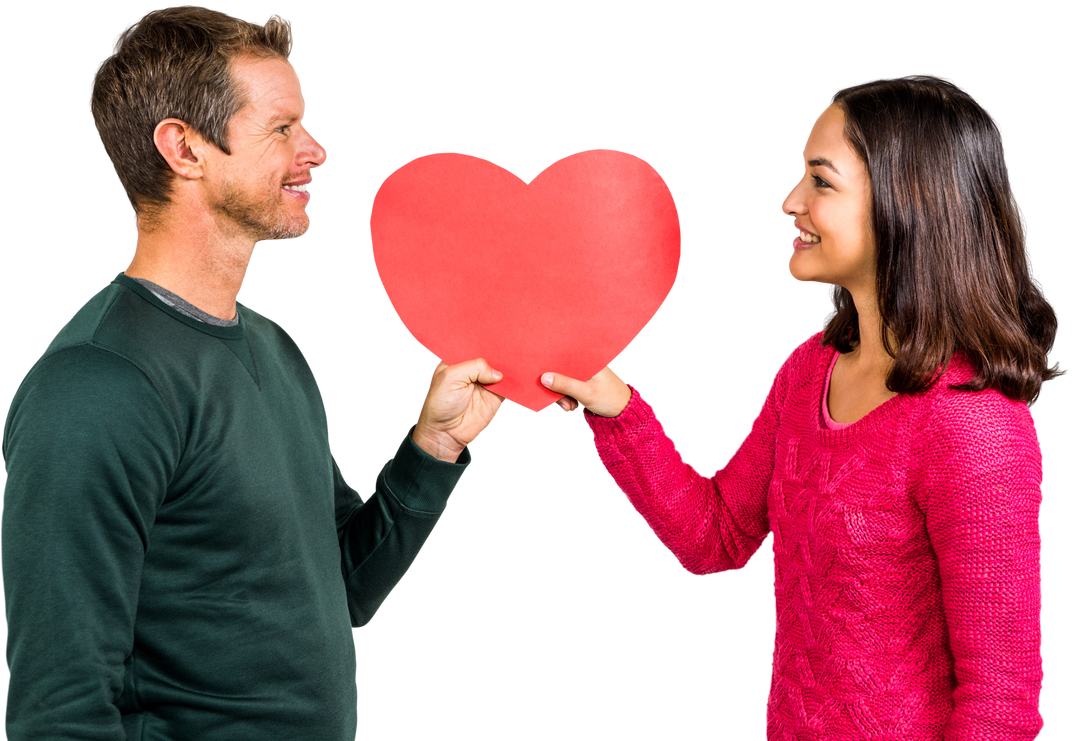 Smiling Couple Holding Red Heart Shape on Transparent Background - Download Free Stock Images Pikwizard.com