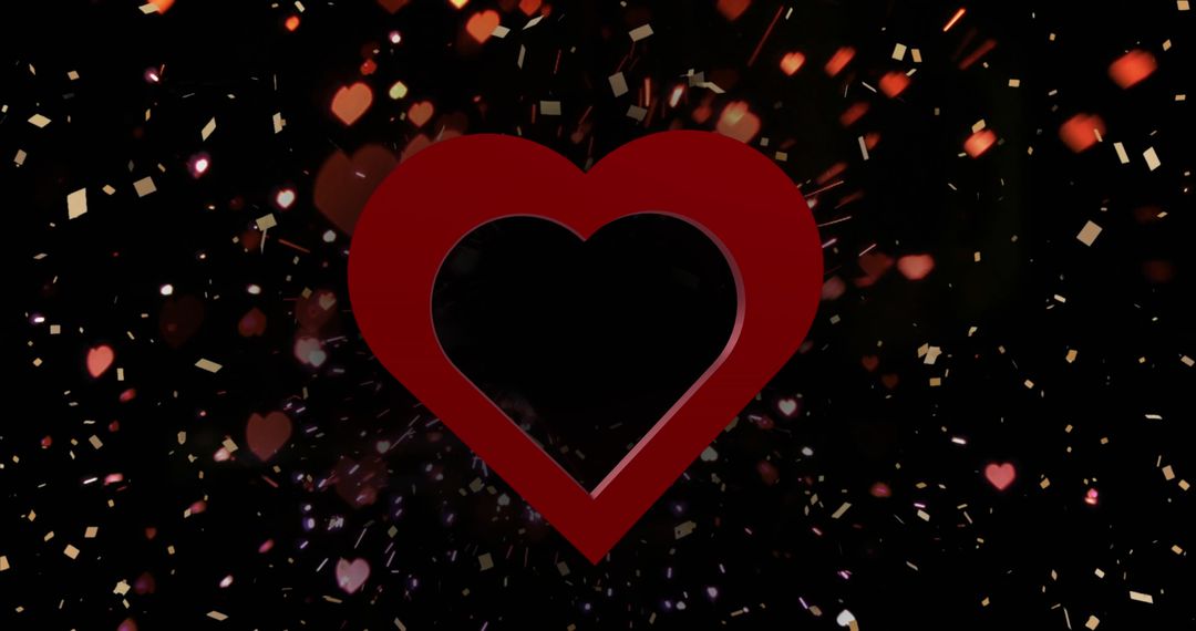 Floating Red Heart with Confetti and Light Effects