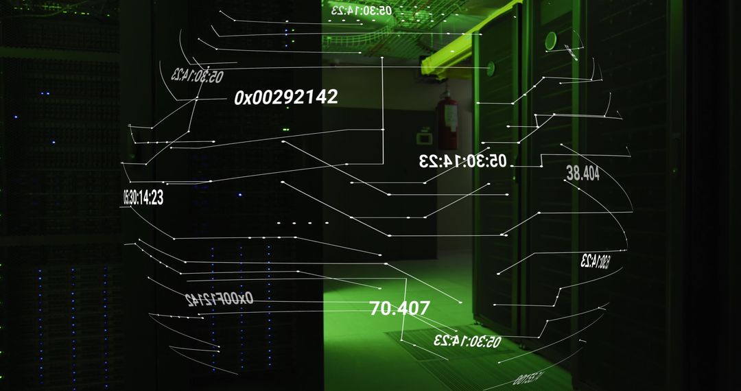 Digital Interface Technology in Green Lit Server Room