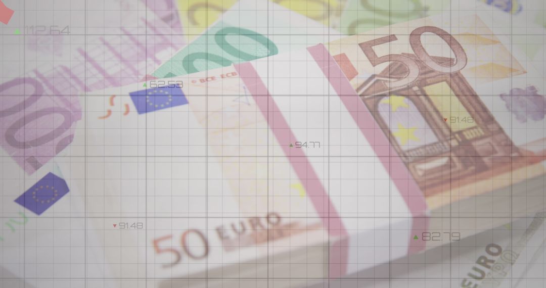 Euro Banknotes with Financial Data Overlay