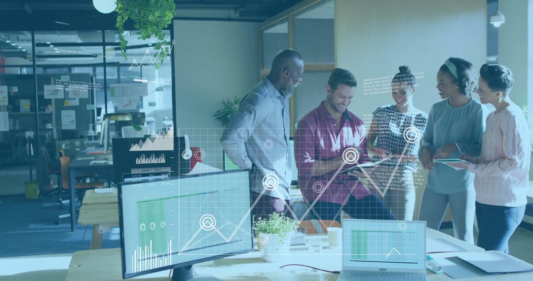 Diverse Team Collaborates on Data Analytics in Modern Office