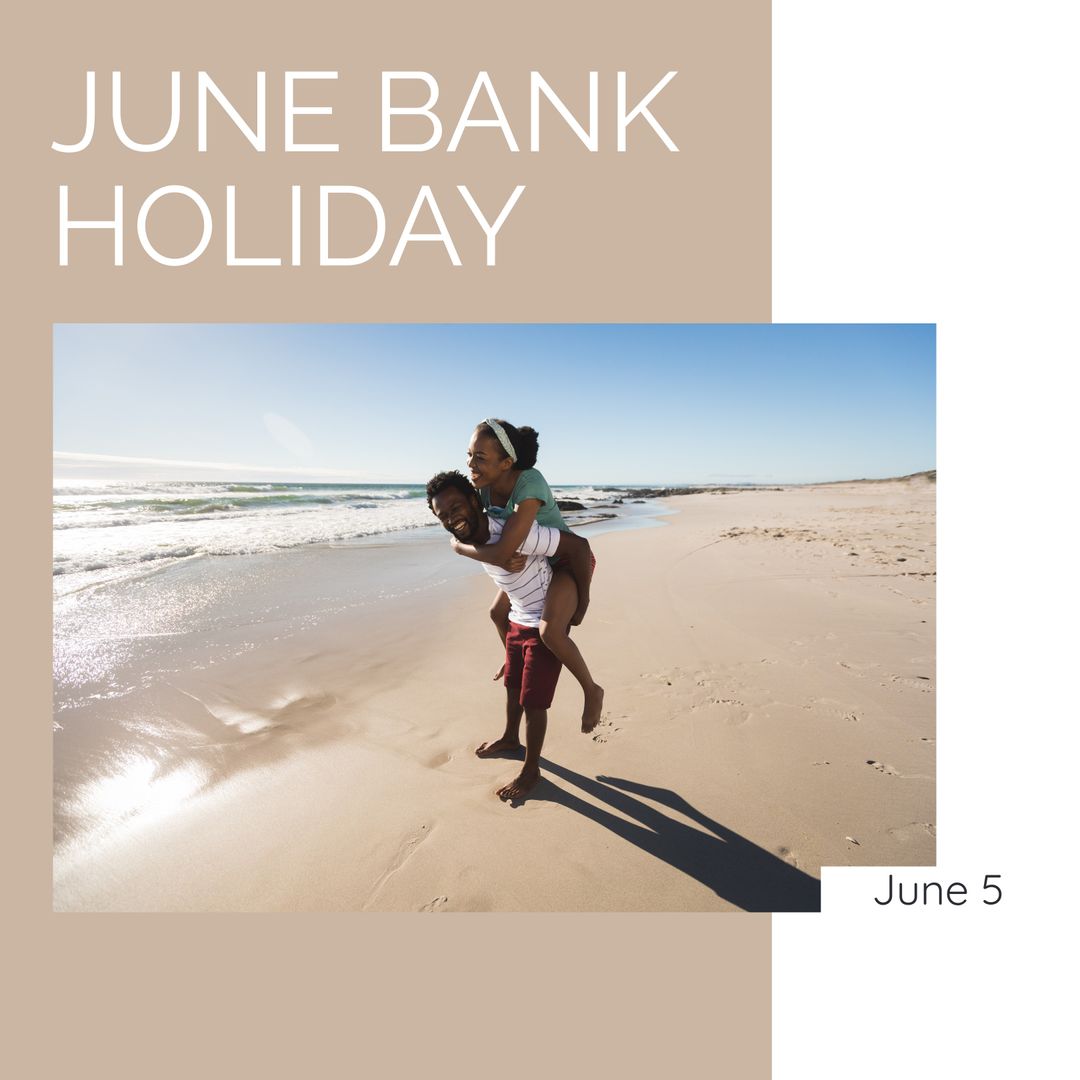 June Bank Holiday: Couple Enjoying Piggyback Ride on Beach - Download Free Stock Templates Pikwizard.com