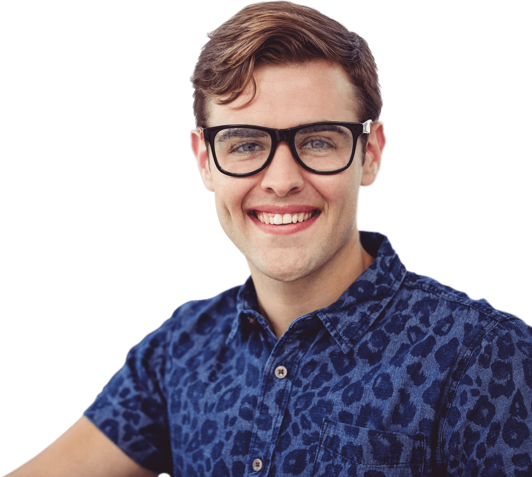 Smiling Caucasian Man with Glasses on Transparent Background