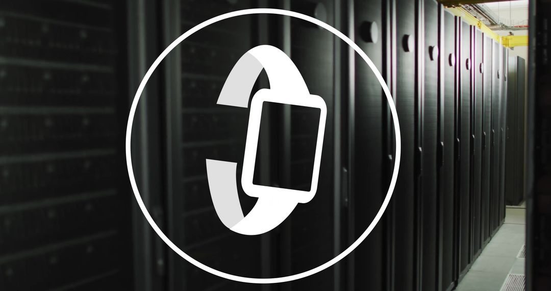 Smartwatch Icon Over Data Center Server Racks Connecting Technology