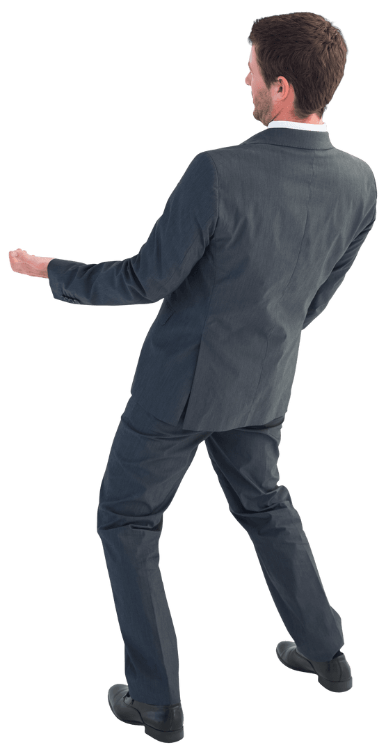 Transparent Confident Businessman Gesturing Arms Open in Suit