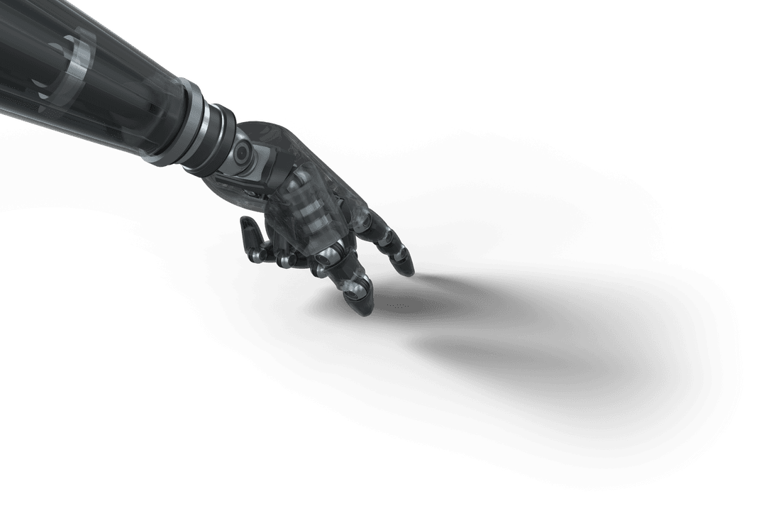 Transparent Robotic Hand Pointing with Precision on Black Background