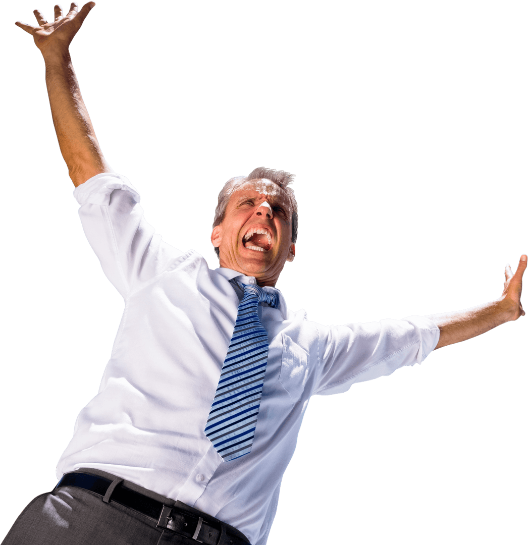 Transparent Businessman Celebrating Success Enthusiastically