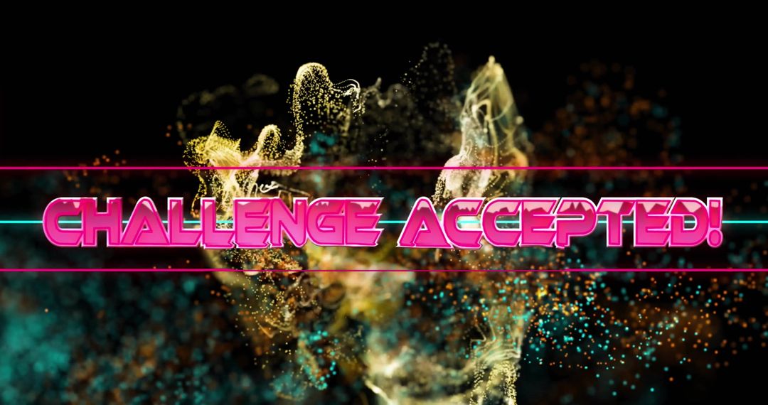 Neon Challenge Accepted Text Amid Sparkling Swirls