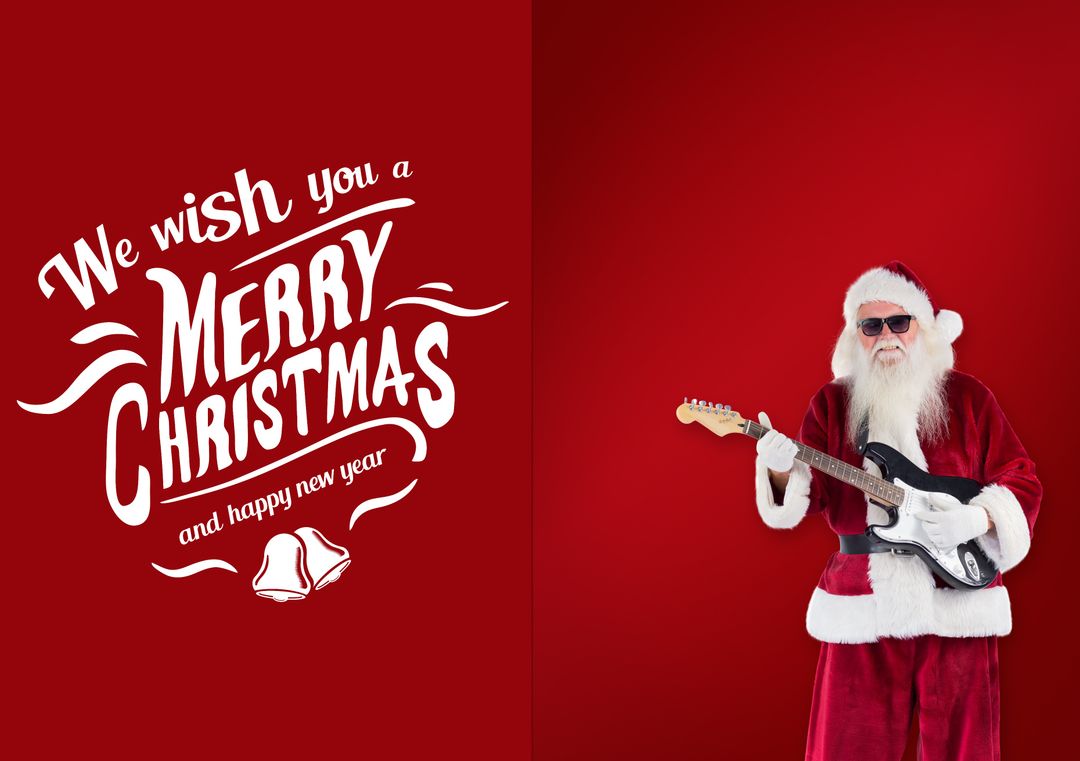 Santa Claus Playing Electric Guitar with Festive Christmas Greetings