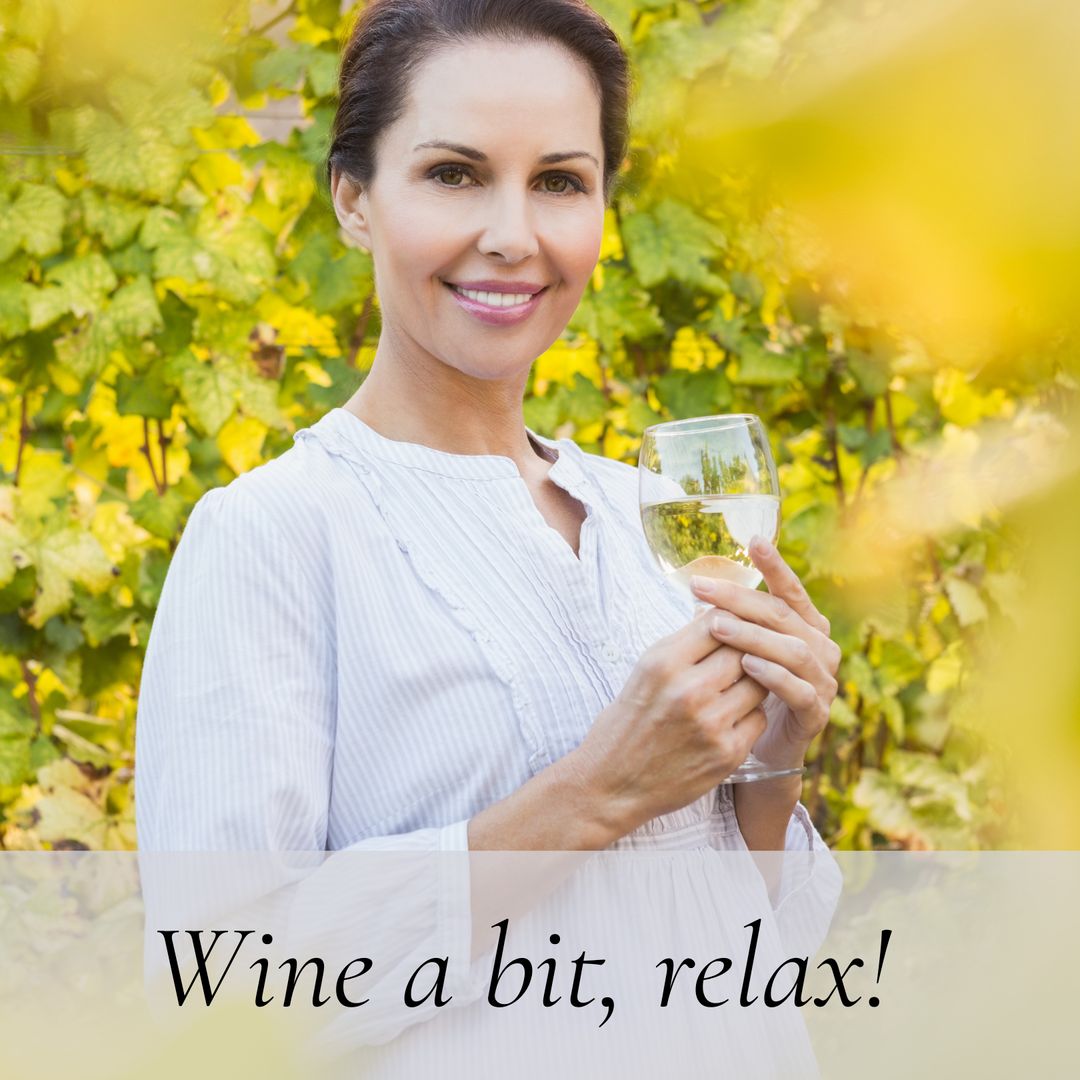 Happy Woman Relaxing with Wine in Vineyard - Download Free Stock Templates Pikwizard.com