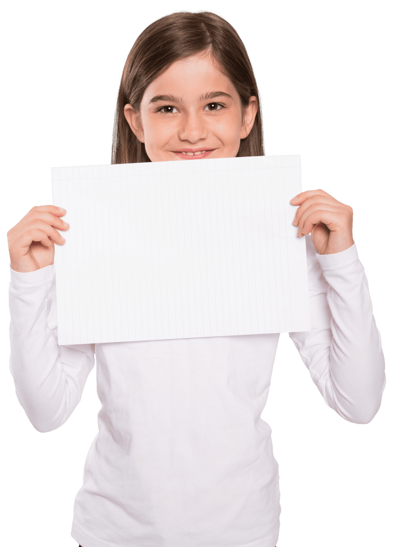 Cute Girl Happily Displaying White Transparent Sheet