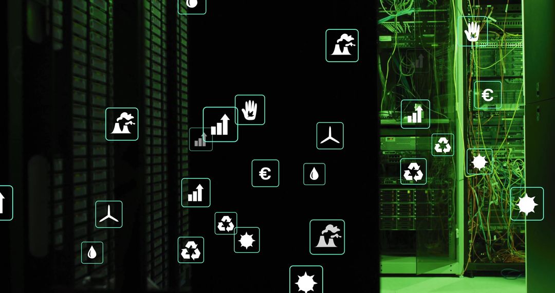 Ecology Icons in Digital Server Room