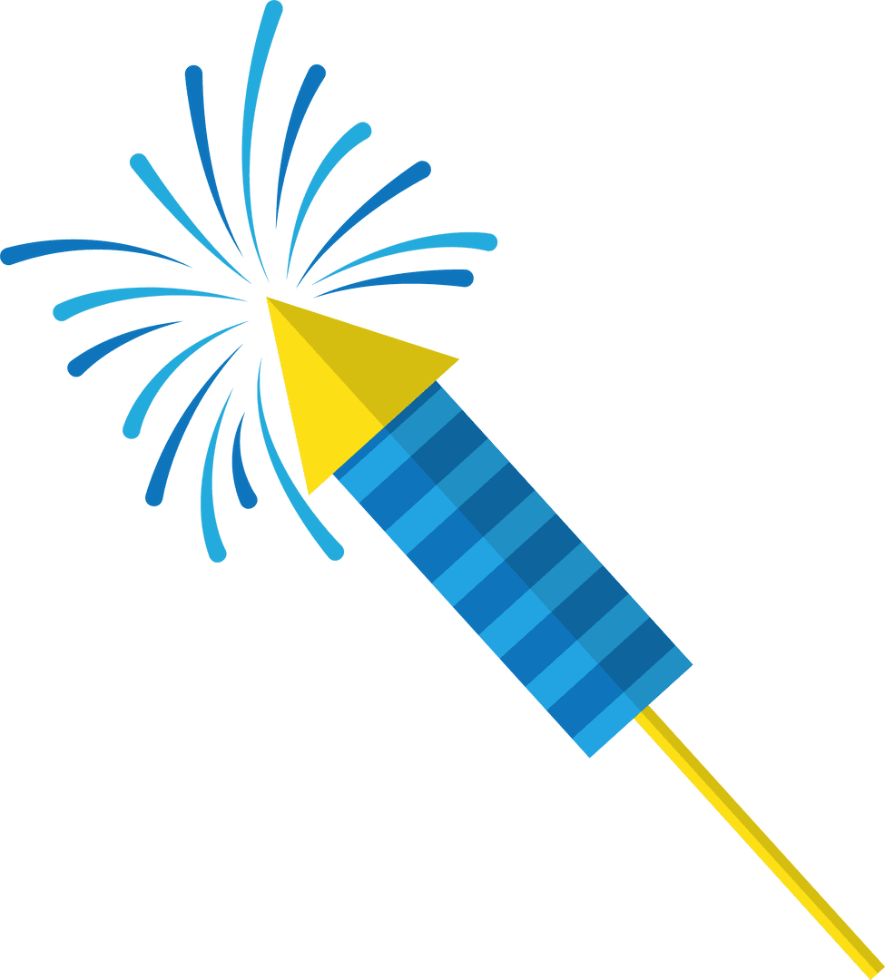 Stylized Firework Rocket Emitting Blue Sparks on Transparent Background
