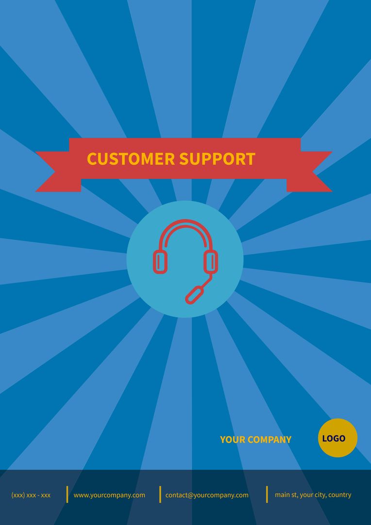 Customer Support Poster with Headset Icon and Red Banner