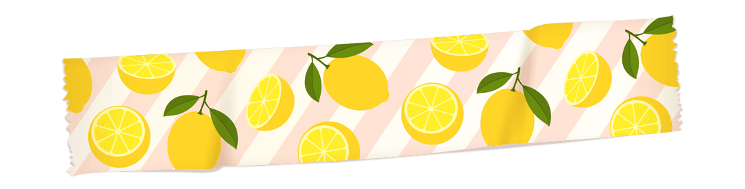 Vector Lemon Tape with Lemons and Leaves on Transparent Background