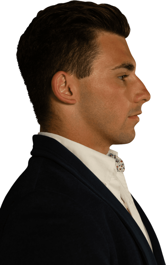 Transparent Profile Portrait of Young Man in Suit Side View