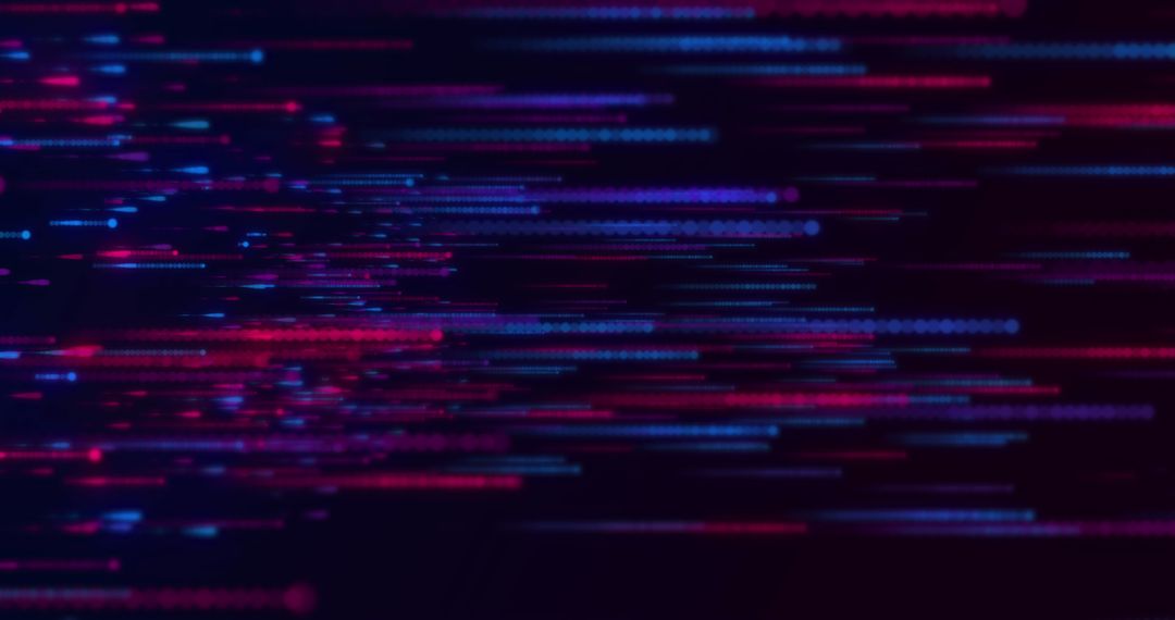 Dynamic Red and Blue Neon Dots Moving in Digital Space