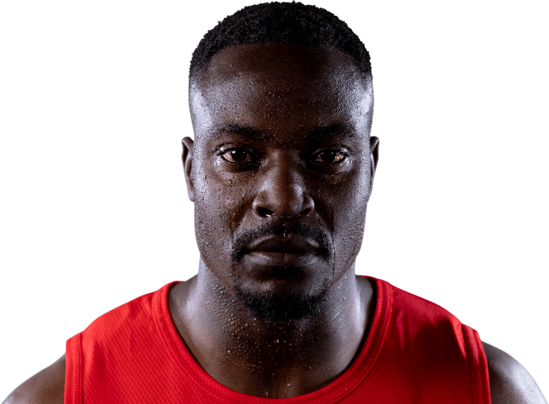 Transparent Background Athletic African American Man Sweating in Gym