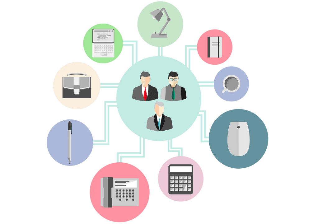 Transparent Business Icons and Network Connections Illustration