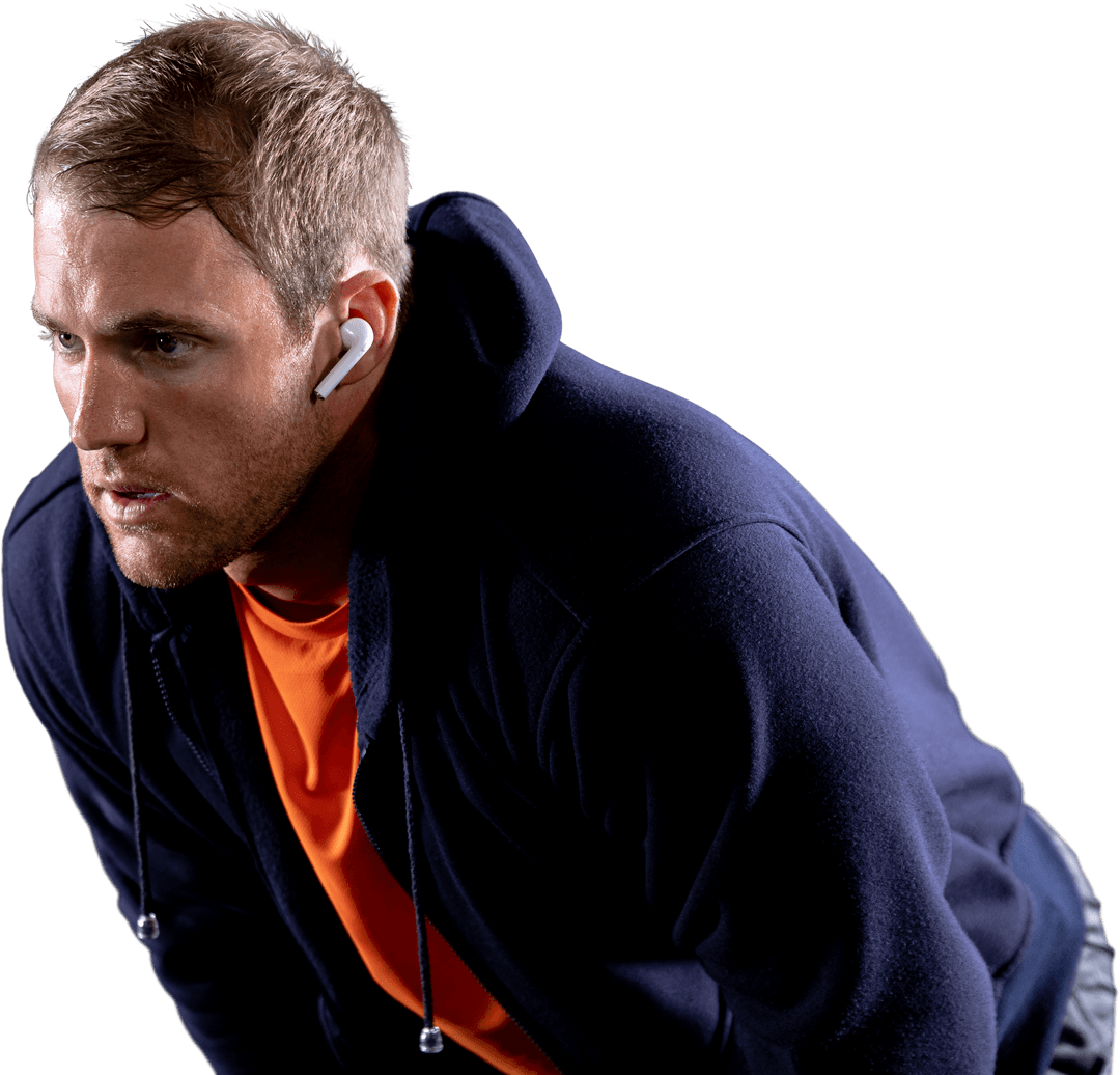 Caucasian Athlete Recovering in the Dark Transparent Background