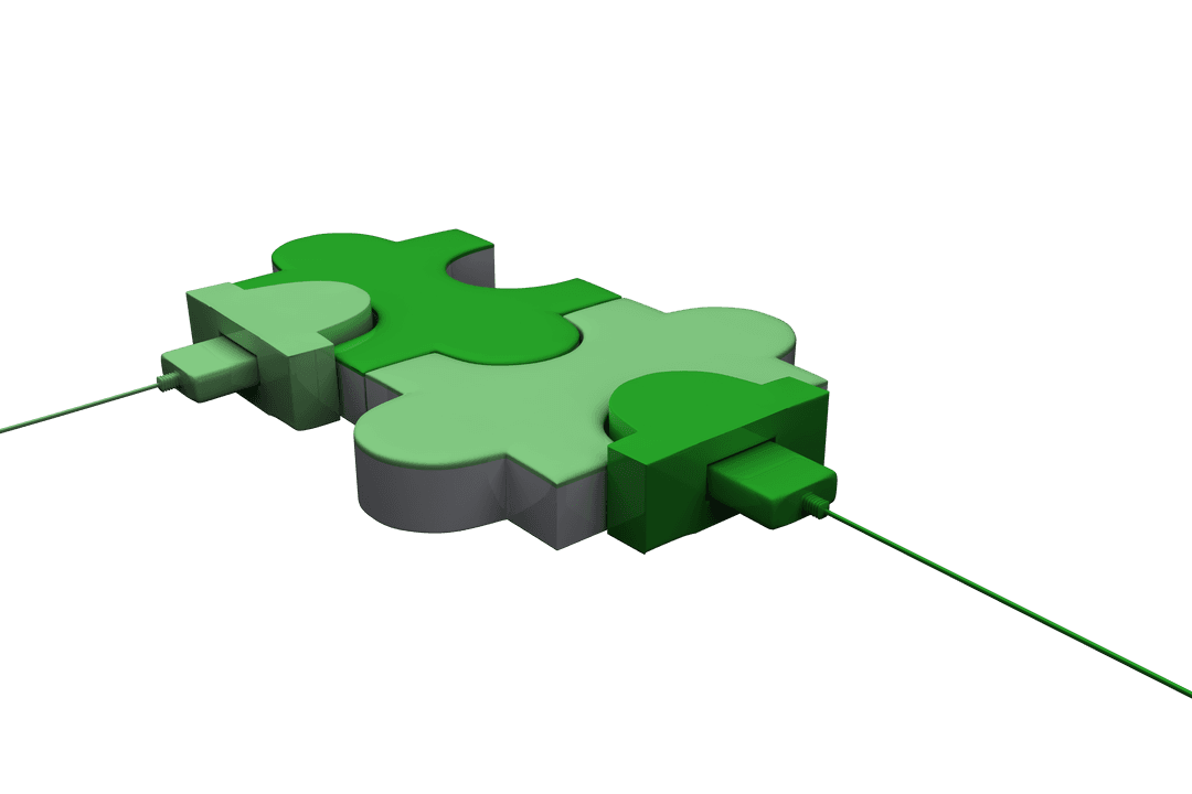 Green Puzzle Elements with Cables on Transparent Background