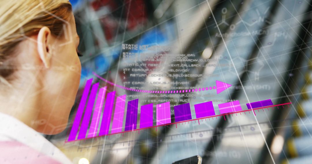 Businesswoman Analyzing Financial Data with Digital Interface in Modern Office