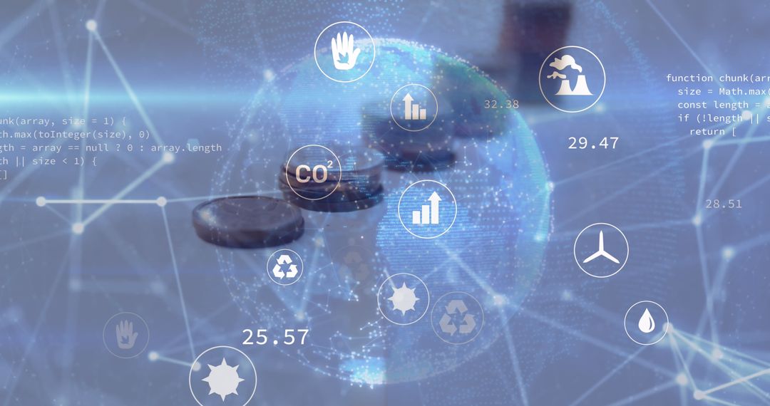 Digital Interface Over Coins with Ecological Icons and Data