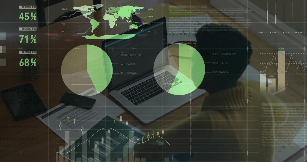 Data Analyst at Work with Digital Global Business Analytics Overlay