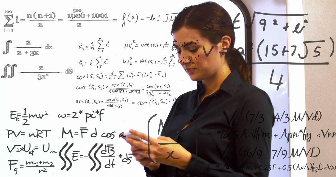 Focused Woman Solving Mathematical Equations on Digital Device - Free Images, Stock Photos and Pictures on Pikwizard.com