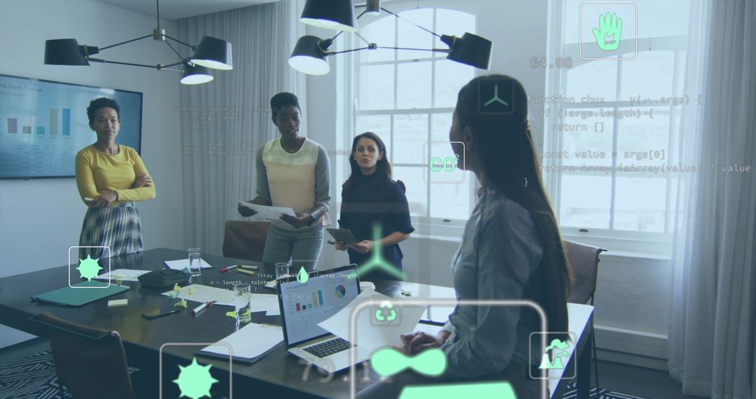 Collaborative Business Meeting with Digital Interface Projections