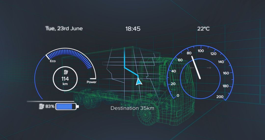 Futuristic Dashboard Display of Electric Vehicle Data in Hologram Form
