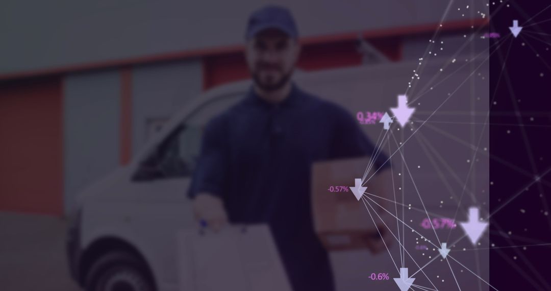 Courier Holding Package with Digital Overlay concept on Logistics