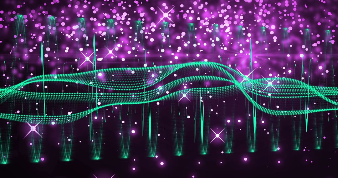 Glowing Dots and Wavy Lines on Black Background Illustrating Digital Expansion