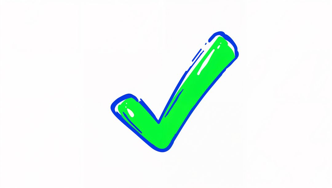 Bold Hand-Drawn Green Check Mark with Blue Outline for Approval, Verification, Branding
