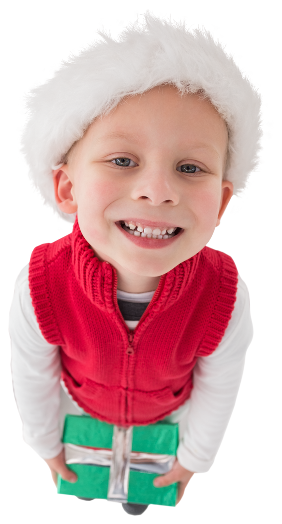 Smiling Child Holding Christmas Gift with Festive Hat Transparent Background - Download Free Stock Images Pikwizard.com