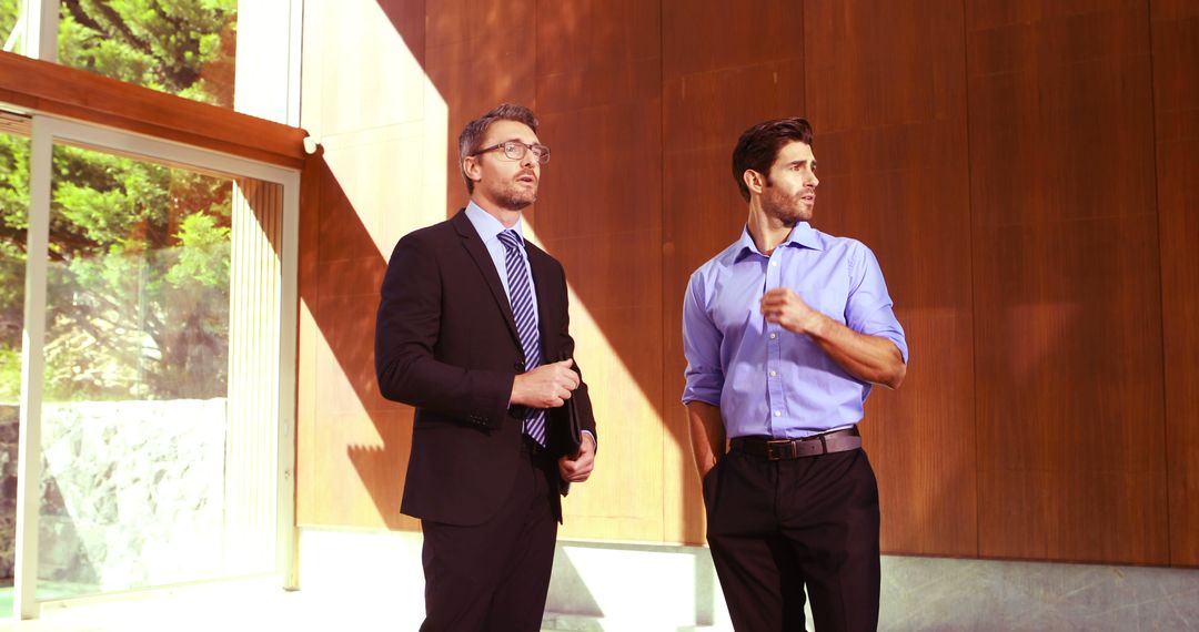 Two Businessmen Discussing Plans in Modern Office - Free Images, Stock Photos and Pictures on Pikwizard.com