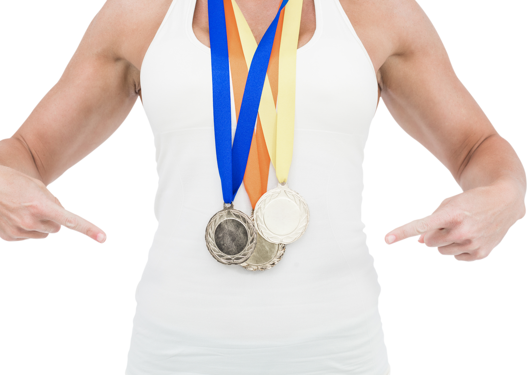 Proud Athlete Showcasing Her Transparent Medals - Download Free Stock Images Pikwizard.com