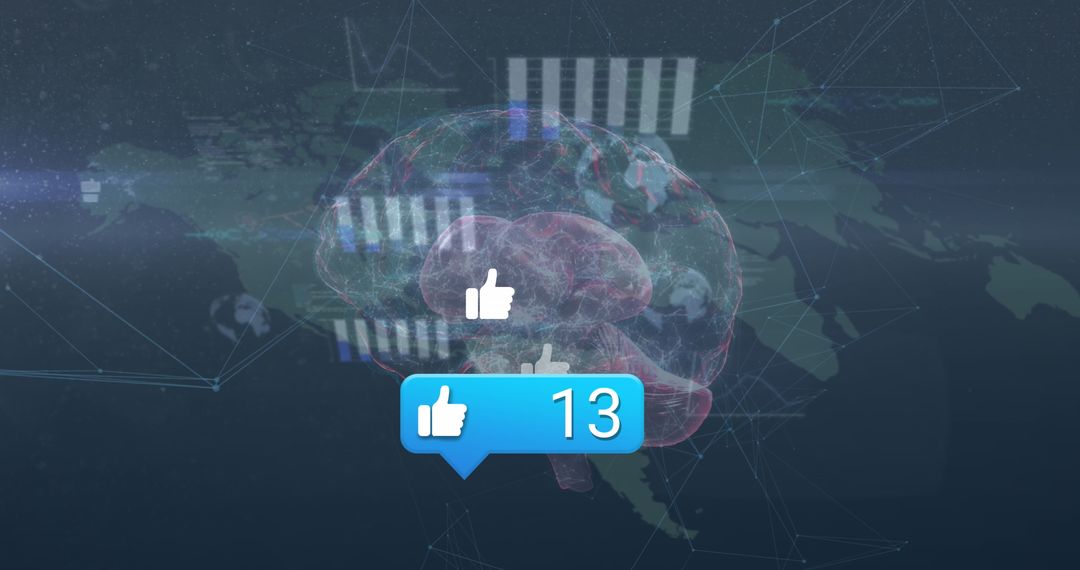 Digital Brain Hologram with Social Media Like Notifications