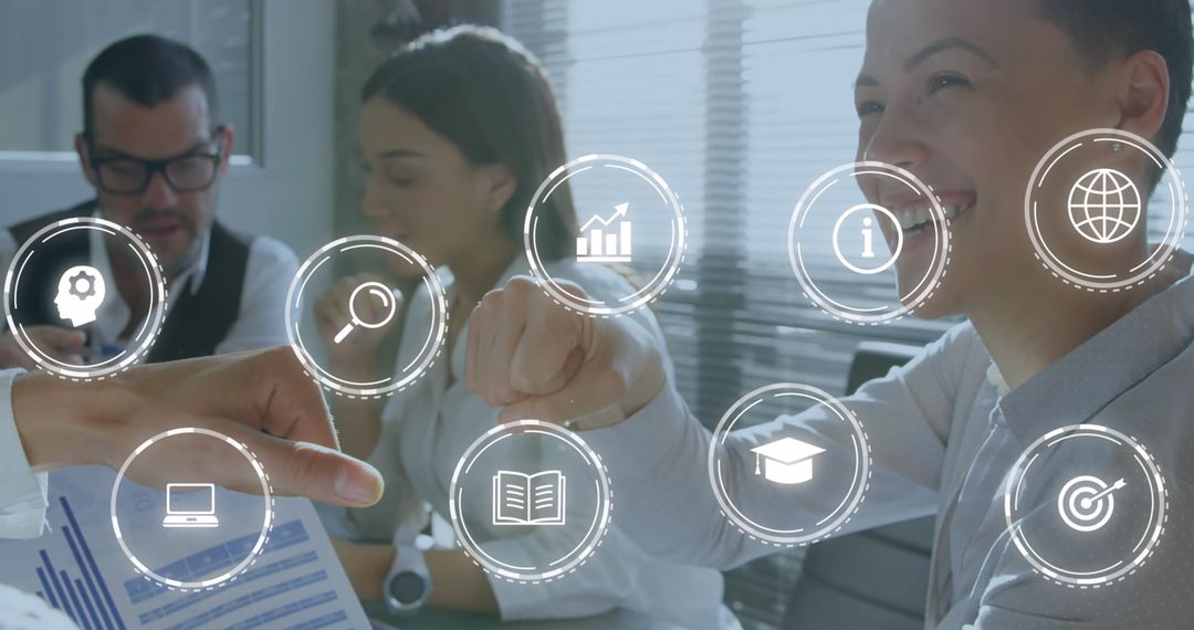 Colleagues Collaborating with Digital Interface in Modern Office