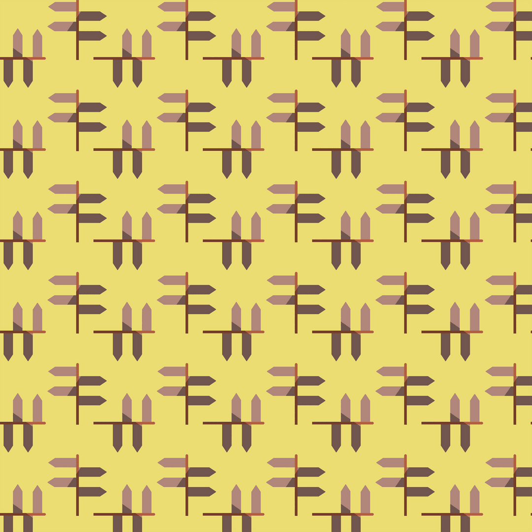 Transparent Pattern with Brown Road Signs on Yellow Background