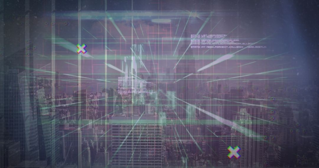 Cityscape Enhanced by Futuristic Data Interface and Light Trails