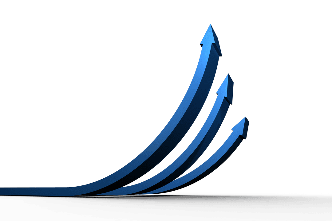 Growing Success Graph with Three Blue Arrows on Transparent Background